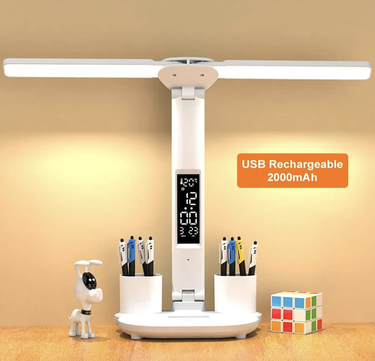 Smart LED Desk Lamp – Rechargeable Study Light with Clock & Pen Holder